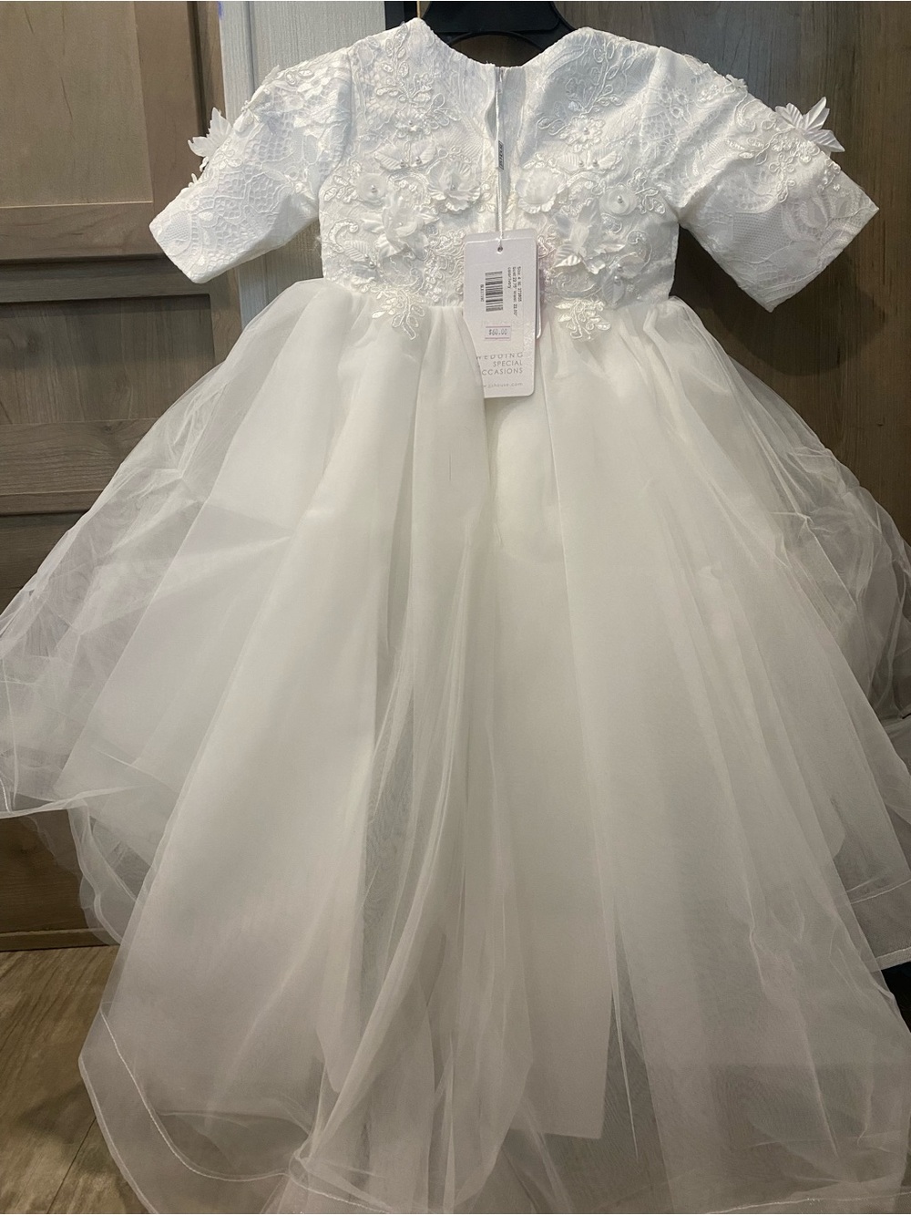 JJs House White Flower Girl Dress with Lace Bodice - Picture 2 of 4